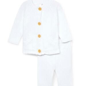 WHITE Wood Button Long Sleeve Sweater & Pants Infant - 18-24 Month